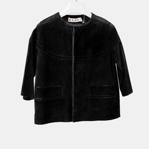 Marni Black Suede Cropped Button Up Jacket